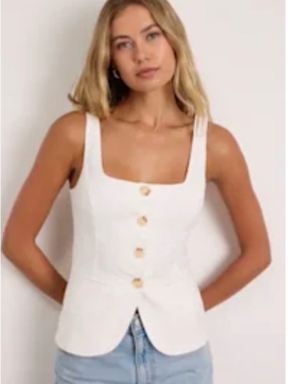 Lulus Poised Impulse Ivory Sleeveless Button-Front Vest Top Size L